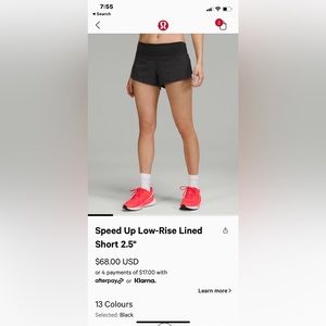 Lululemon speed up low rise shorts